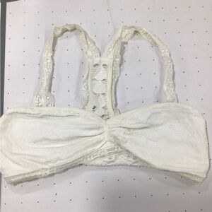 Poof! Cream Lace-Trim Bandeau Bralette with Racerback